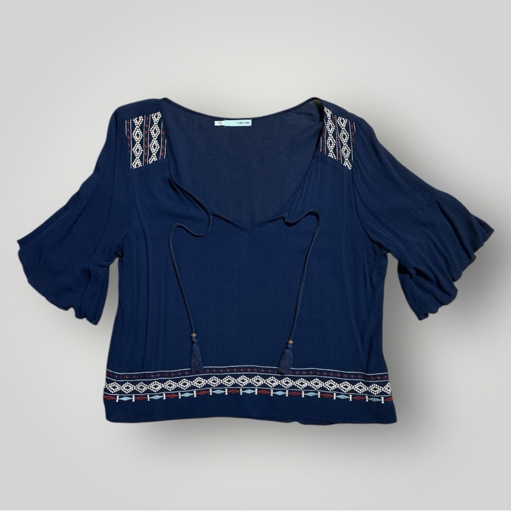 Maurices Navy Blue Boho
Embroidered Fringe Top Size L